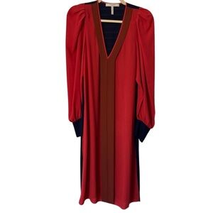 BCBGMaxAzria Red and navy blue  V-Neck Midi Dress